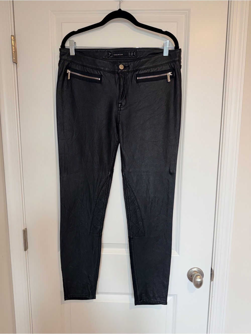 Karen Millen Black Vegan Leather and Denim Moto Skinny Jeans